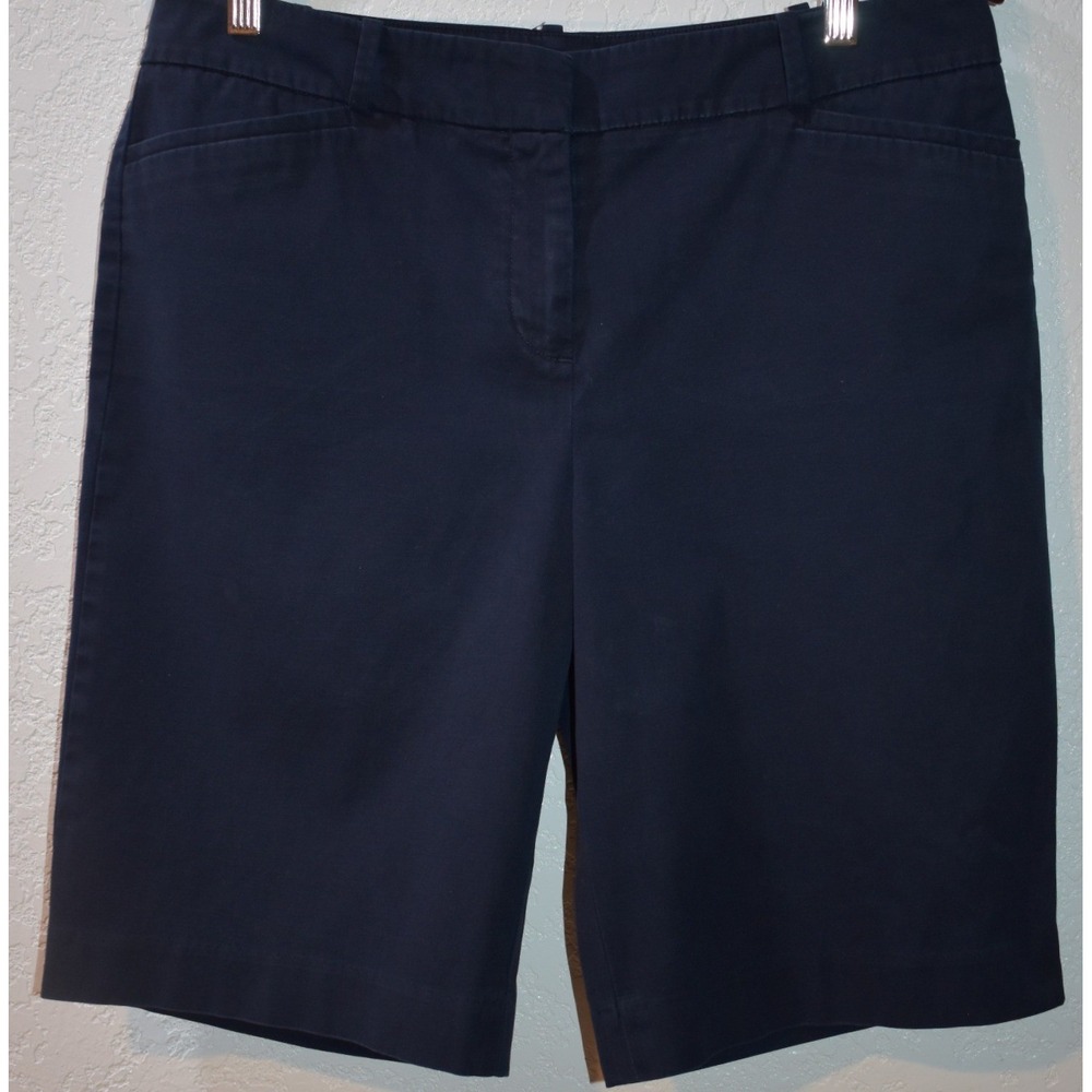 Talbots 8 Chino Shorts Stretch Cotton Knee Length Modest Navy Blue Pockets